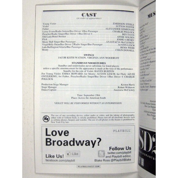 Violet Playbill 2014 Sutton Foster Colin Donald Alexander Gemignani - Picture 6 of 7
